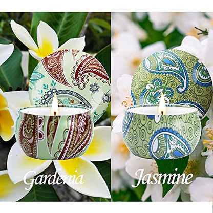 Candles Gifts for Women, 2 Pack 2.5 oz Fresh Gardenia and Jasmine Scented Candles Set for Relaxing Aromatherapy, Up to 24 Hours Burning Time, Natural Soy Candles Gifts for Christmas - color: Gardenia + Jasmine