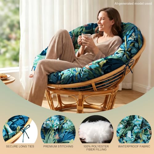 ARTPLAN Round Papasan Chair Cushion Tufted Swing Seat Pad with Ties,Floral | 47"x47"x4"tufted round chair cushion, polyester cover&fluffy fiber fill, fixed ties fit papasan, swing&wicker indoor chairs - color: Blue Flower