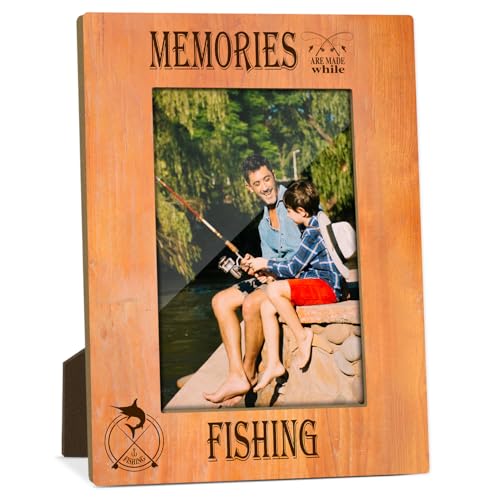 Memories Are Made While Fishing Picture Frame, Birthday Father's Day Gifts for Grandpa Daddy, Wooden Picture Frame Fits 4x6 Inch Photo, Home Office Desktop Nightstand Decor -018 - color: Fishing