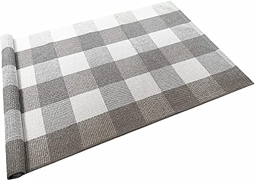 LEVINIS Buffalo Check Rug, 4'x2', Grey Plaid Runner Rug for Porch/Kitchen/Living Room/Bedroom/Dinning Room/Dorm - color: Grey/White, size: 1'11" x 4'3" (Rectangular)