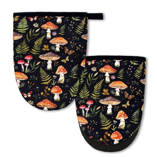 Mushroom Mini Silicone Oven Mitts 2-Pack Set, Heat Slip Resistant Kitchen Gloves, Soft Short Oven Mittens for Safe Cooking Baking Grilling - color: Mushroom