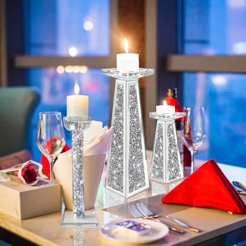 Wocred Candle Holders Set of 2.Stunning Shabbat Candle Holders.8.6" Tall Crystal Candlestick Holders for Dinning Room,Mantelpiece. - size: 8.6 Inch Crystal Silver
