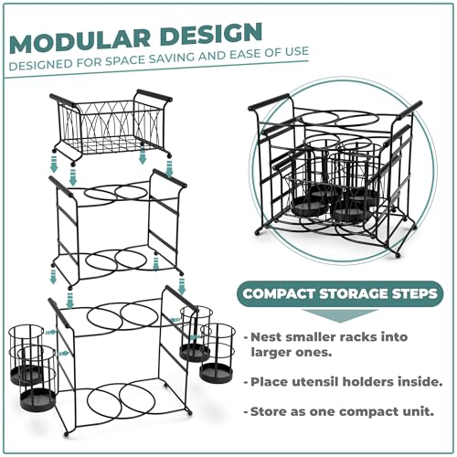 Sorbus® Buffet Caddy — 7-Piece Stackable Set Includes Plate, Napkin, and Silverware Holder, 3-Tier Detachable Tabletop Organizer — Ideal for Kitchen, Dining, Entertaining, Parties,Thanksgiving (Black) - color: Black
