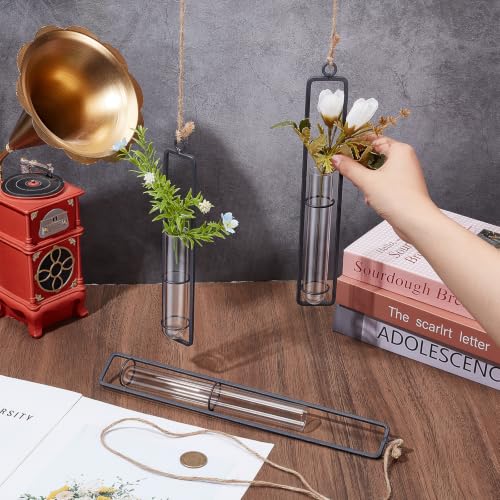 5 Sets Hanging Glass Propagation Station, 3 Styles Iron Frame Transparent Test Tube Plant Vases Wall Mounted Hydroponic Planters for Outdoor Indoor Balcony Home Decor