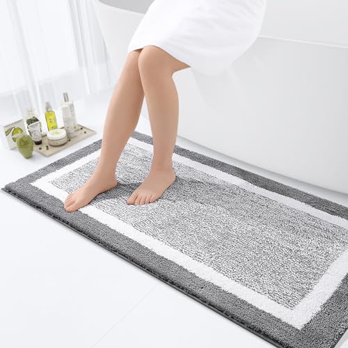 OLANLY Bathroom Runner Rugs 47x24, Long Bath Mats for Bathroom Floor, Grey | Non-Slip, Machine Washable, Quick Dry Shaggy Bath Carpet, Suitable for Bathroom Floor, Tub, Shower - color: Grey and White, size: 47" X 24"