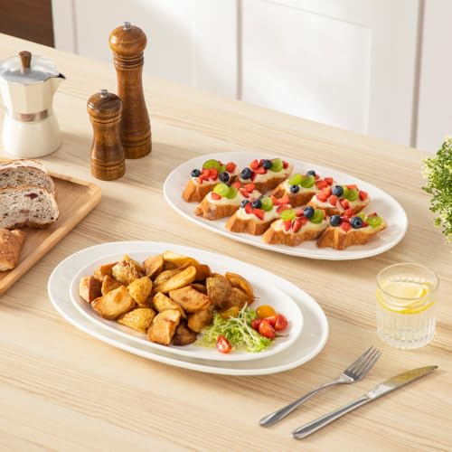 vancasso Ceramic Serving Platters Set of 3, Oval 16/14.7/13.5 Inch Porcelain Serving Dishes for Entertaining, Microwave Safe Serving Trays for Food, Turkey, Cheese, White - color: White