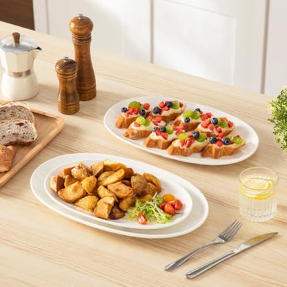 vancasso Ceramic Serving Platters Set of 3, Oval 16/14.7/13.5 Inch Porcelain Serving Dishes for Entertaining, Microwave Safe Serving Trays for Food, Turkey, Cheese, White - color: White