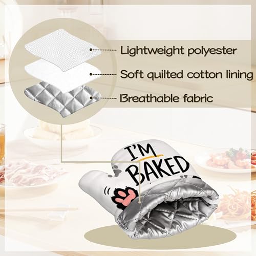 Funny Baker Black Cat Oven Mitts and Pot Holders Sets of 4 PCS, I’M Baked Too Oven Gloves Potholder for Kitchen Cooking Baking BBQ Heat Resistant - color: Funny Baker Black Cat