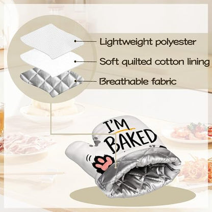 Funny Baker Black Cat Oven Mitts and Pot Holders Sets of 4 PCS, I’M Baked Too Oven Gloves Potholder for Kitchen Cooking Baking BBQ Heat Resistant - color: Funny Baker Black Cat