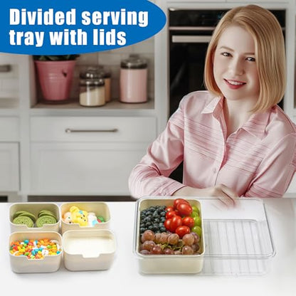 Bandesun Divided Serving Tray with Lid and Handle - Snackle Box Charcuterie Container for Portable Snack Platters - Perfect for Party, Entertaining - Clear Organizer for Candy, Fruits, Nuts, Snacks - style: compartments large 1pcs small 4pcs