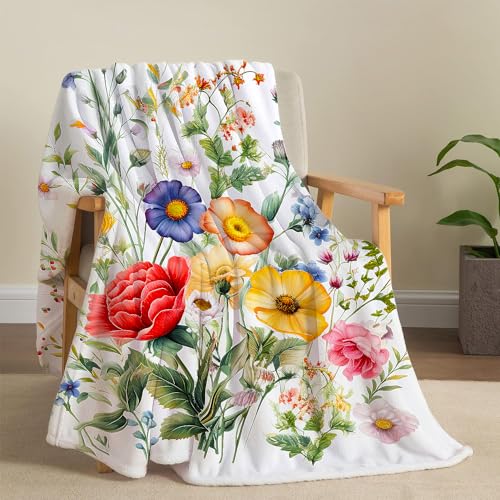 Floral Blanket Vintage Flowers Blankets Butterfly Wildflowers Throw Blankets Soft Cozy Flannel Fleece Throw Blanket Colorful Daisy Plants Throw Blanket for Couch Sofa Bed, 60"×80" - color: Daisy, size: 60"×80"