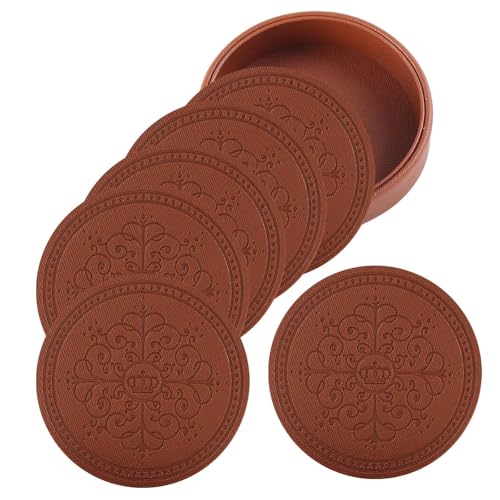 Coasters Set of 6 - PU Leather Coasters for Drinks with Holder - Brown - color: Brown