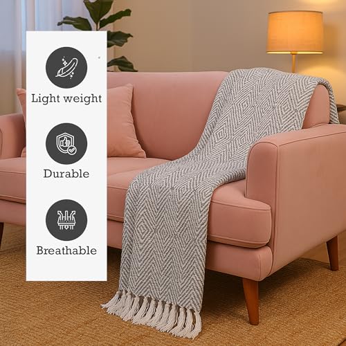 RAJRANG Grey Woven Country Rustic Throw Blanket 100% Cotton Luxury Quality Sofa Couch Bed Throws Perfect for Indoor Outdoor 50x60 Inches Wild Dove - color: Wild Dove Grey