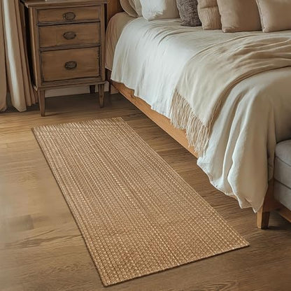 Tan Brown Boho Faux Jute Braided Entryway Rug 2x4 ft,Solid Rubber Back Rug | Machine Washable Neutral Mat,Ideal for Front Door,Kitchen,Bedroom and Indoor Entryway - size: 2' x 4' (Rectangular)