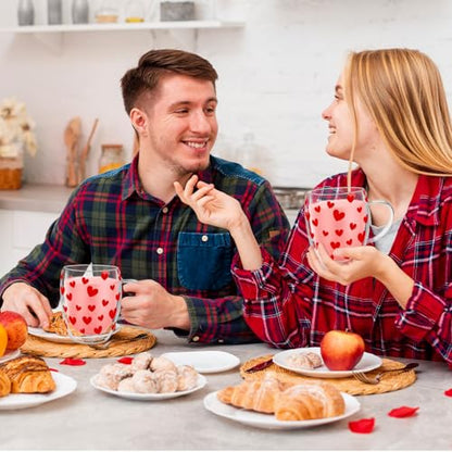 JarThenaAMCS Valentine' s Day Double Wall Glass Coffee Mugs Insulated Glasses 12Oz Red Heart Clear Espresso Cups with Handle for Home Holiday Supplies, Set of 2 - style: Red Heart
