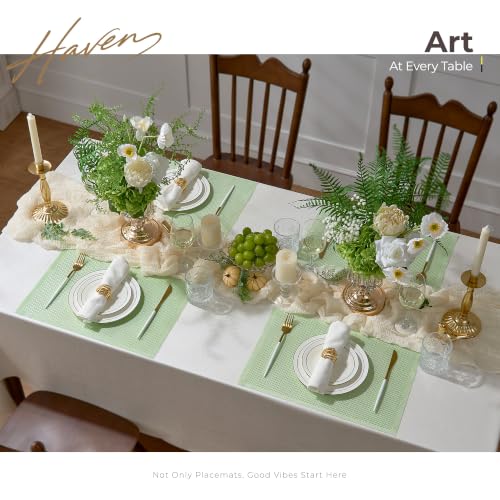Leetaltree Woven Vinyl Placemats Set of 8, Crisp Green Sequin | Waterproof & Washable Dining Table Mats for Wedding, Anniversary, Daily Use, Hand-Cut, Easy to Clean - color: 00- Crisp Green Sequin, size: Set of 8
