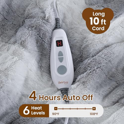 Bearhug Heated Blanket 6 Heat Settings Electric Blanket, 4-Hour Auto Shut-Off, Luxurious Faux Fur & Sherpa Dual-Sided Heated Throw, Machine Washable, 50 x 60 Inches, Gift-Ready Elegant Packaging - color: Silver Shade Gradient Stripe, size: Throw 50" x 60"