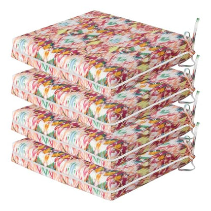 COZYVIDA Outdoor Chair Cushions Set of 4, 20"x20" Square Seat Pads with Tie Straps and YKK Zippers, 35D High-Density Foam, Water-Resistant Fabric,UV-Resistant 1000+ Hrs - color: Print 041