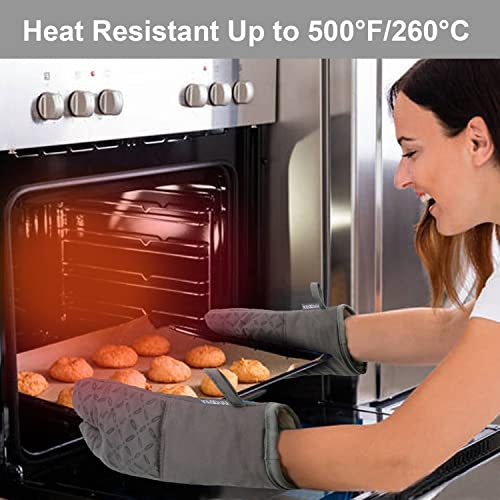 KEGOUU Oven Mitts and Pot Holders 6pcs Set, Kitchen Oven Glove High Heat Resistant 500 Degree Extra Long Oven Mitts and Potholder with Non-Slip Silicone Surface for Cooking (Grey) - color: Gray