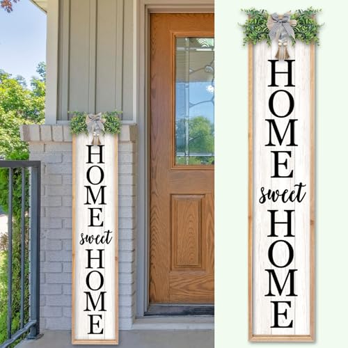 TQianJiang Home Sweet Home Front Porch Sign, 45"X9", Wood | Wooden Welcome Sign for Front Door Wreath, Tall Vertical Hanging For Standing, Porch Signs - color: Home Sweet Home Front Porch Outdoor (Wood)
