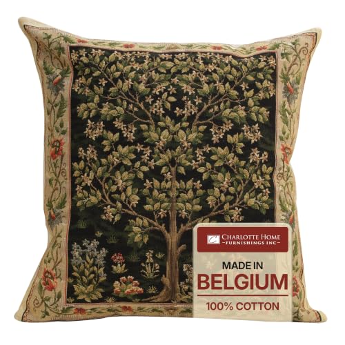 William Morris Tree of Life Beige II Tapestry Throw Pillow Cover 18 x 18 in - color: Black Tree