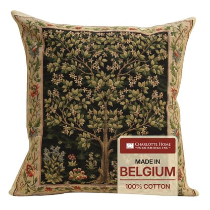 William Morris Tree of Life Beige II Tapestry Throw Pillow Cover 18 x 18 in - color: Black Tree