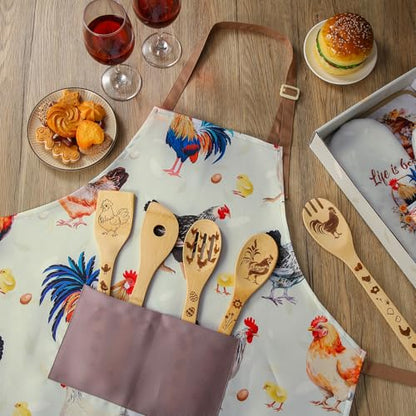 Funnymoom 10 Pcs Chicken Kitchen Gift Set for Women Include Apron Oven Mitts Pot Holder Dish Towel Cooking Utensil Kit - style: Chicken
