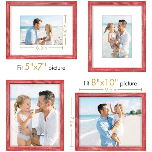 Vittanly Solid Wood 8x10 Picture Frames Set of 4, Distressed Red | 5x7 Picture Frame with Mat, Gallery Wall Frame Set, 8 x 10 Frame for Wall & Tabletop Display, Family, Pet, Christmas - color: Distressed Red, size: 8x10