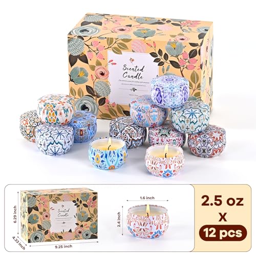 Scented Candles Gift Set,12 Pack Aromatherapy Candle with Gift Box for Family-Flower - color: Flower