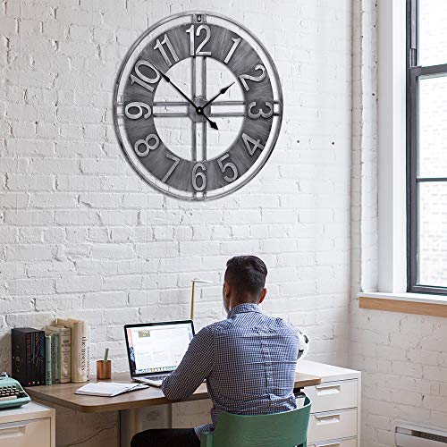 30 inch Large Wall Clock Decorative Solid Metal Retro Decor for Home Farmhouse Living Room - size: 30 inch
