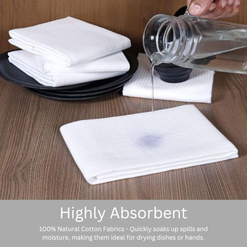 Waffle Kitchen Towels Set of 6-100% Cotton Dish Cloths Towels with Hanging Loop - Soft, Absorbent & Washable for Kitchen Use - Quick Drying Dish Towels 16x26 Inch White - color: White