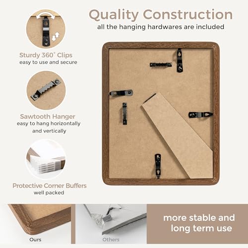 8X10 Solid Oak Wood Photo Frame | 8X10 Picture Frame With Mat For 5X7 | Plexiglas And Hanging Hardware Included | Walnut, 3 Packs - color: Walnut, size: 8''x10''-3P
