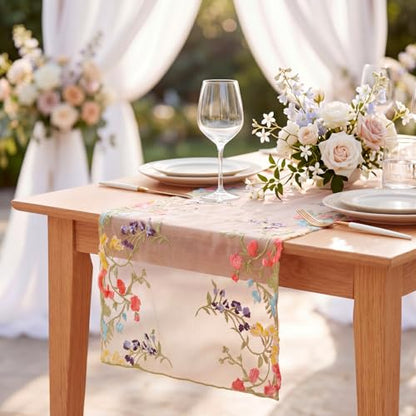 Embroidered Lace Table Runner Spring Summer Floral Tulle Trim Table Runner Flowery for Easter Home Kitchen Dining Wedding Party Indoor Decoration(13 x 60 Inch) - size: 13 x 60 inches