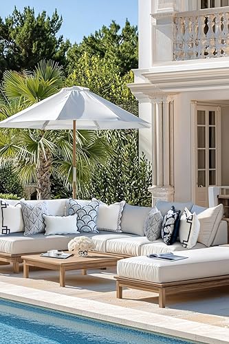 Hofdeco Premium Coastal Patio Indoor Outdoor Scalloped Lumbar Pillow Cover Only, 12"x20" Water Repellent for Backyard, Couch, Baby Blue Print Stripes - color: Baby Blue Stripes B 12"x20"