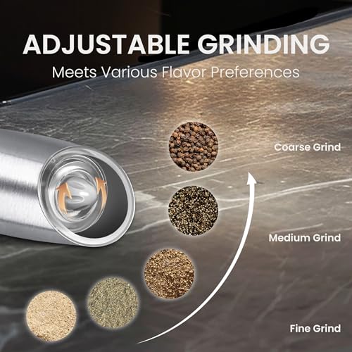 Rechargeable Gravity Salt Pepper Grinder Set, 2 Pack (Silver) | Gravity Rechargeable Grinder With Led Light & Adjustable Coarseness, No Extra Batteries Needed For Kitchen Seasoning - color: Rechargeable/2pcs/Silver