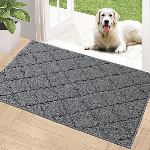 Timo Indoor Door Mat for Entryway, Absorbent Dirt Trapper Doormats 20"x32" with Non Slip Rubber Backing, Low Profile Rugs Washable Floor Mat for Front Entry, Muddy Shoes and Pet Paws, Grey - color: Snowflake Grey, size: 1'8" x 2'8" (Rectangular)