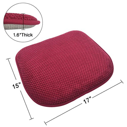 Kitchen Chair Cushions for Dining Chairs Red Non-Slip Seat Pads | 17x15 U Shaped Outdoor Patio Chair Cushions Washable Soft Thick Memory Foam Large Office Metal Wooden Chair Pads - color: Burgundy Red