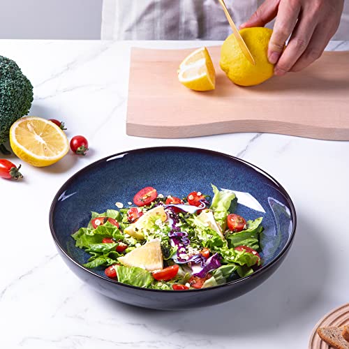 LERATIO 9.0" Ceramic Pasta Bowls Set of 6,38oz Large Stoneware Bowls Set | Reactive Glaze Serving Bowls Set,Wide Bowl for Pasta,Salad,Fruit & Noodles,Housewarming & Wedding Gift - color: Blue, size: Set of 6