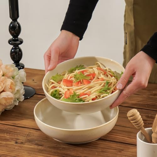 30oz Ceramic bowls set of 4-8" serving bowls for Kitchen,Pasta,Salad-Dishwasher & Microwave Safe Perfect for Housewarming, Thanksgiving, Christmas-Reactive Glaze Mixed White - color: Reactive Glaze Mixed White