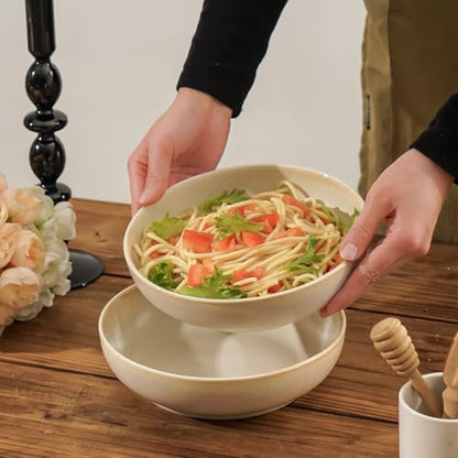 30oz Ceramic bowls set of 4-8" serving bowls for Kitchen,Pasta,Salad-Dishwasher & Microwave Safe Perfect for Housewarming, Thanksgiving, Christmas-Reactive Glaze Mixed White - color: Reactive Glaze Mixed White