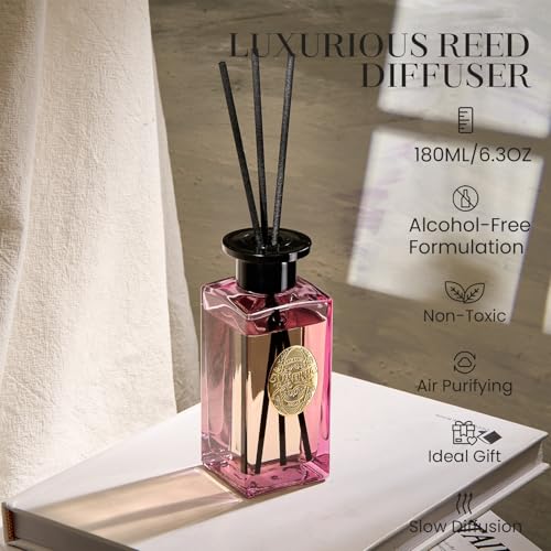 M&SENSE 6.3 oz Large Reed Diffuser Set | Ginger & Ylang Ylang Scent Oil Diffuser with Sticks | Hotel Collection Non-Toxic Essential Oil |for Bedroom Bathroom Living Room - color: Ginger & Ylang Ylang, size: 180ml