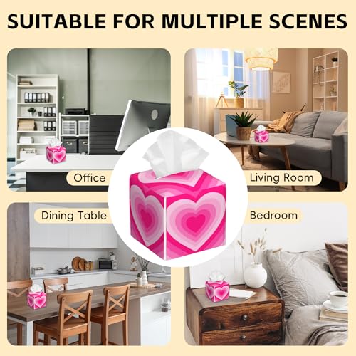 Tissue Box Cover,Pink Heart Leather Tissue Box Holder Square Facial Paper Case Organizer Dispenser for Bathroom Vanity Countertop Tabletop Car Office - color: Color14