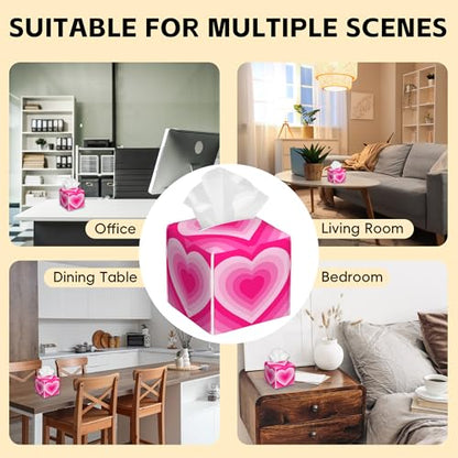 Tissue Box Cover,Pink Heart Leather Tissue Box Holder Square Facial Paper Case Organizer Dispenser for Bathroom Vanity Countertop Tabletop Car Office - color: Color14