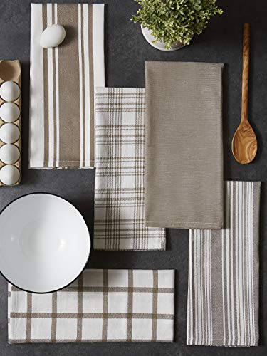 DII Assorted Woven, Kitchen Dishtowel Set, 18x28, Brown, 5 Piece - color: Brown