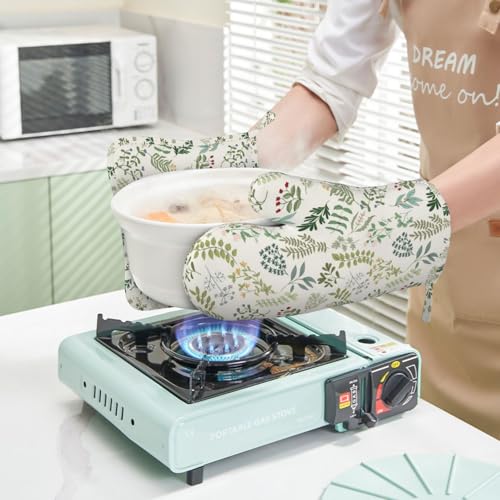 Wildflowers Herbs and Leaves Oven Mitts and Pot Holders Sets Silicone Beige Floral Kitchen Oven Mitts Hot Pads Heat Resistant Potholders Kitchen Mitts Set for Baking BBQ Cooking - color: Beige