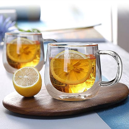 Double Wall Glass Coffee Mugs 16oz Set of 2 Insulated Clear Tea Cups with Handle, Perfect for Espresso, Latte and Cappuccinos - color: 16OZ-SET OF 2