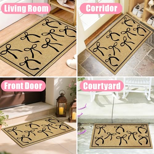 Black Bow Mat Cute Welcome Mat for Inside Outside Entrance Girl Bedroom Rug - color: Bows Black