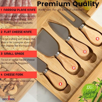 Bamboo Cheese Board and Knife Set, Charcuterie Set, Cheese Board and Cutlery Set, Cheese Cutting Board,%100 Bamboo and Durable