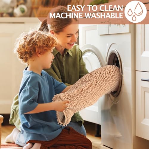 Beige Bathroom Rugs, 47x20 Large Bath Mat & 17x24 Small Bathroom Mat, Soft Chenille Non-Slip Rugs for Bathroom Floor, Tub & Shower, Absorbent and Machine Washable - color: Beige-2