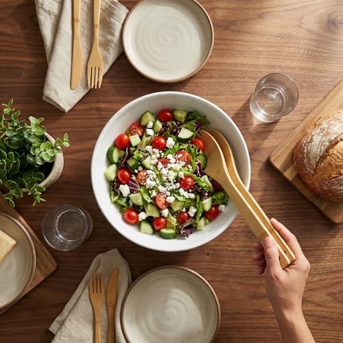 Large Ceramic Dinner Bowl - Handmade Salad Bowl Set, 58 oz. Dishwasher and Oven Safe, Vanilla White 9.5 inch”